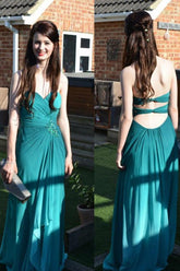 Ruffles Backless Off Shoulder Chiffon Long Prom Dress Evening Gowns